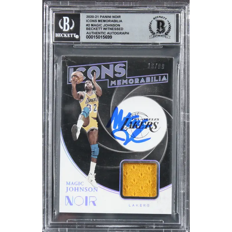 Magic Johnson Signed 2020 Panini Noir Icons #2 #16/99 Card Auto 10! BAS Slabbed