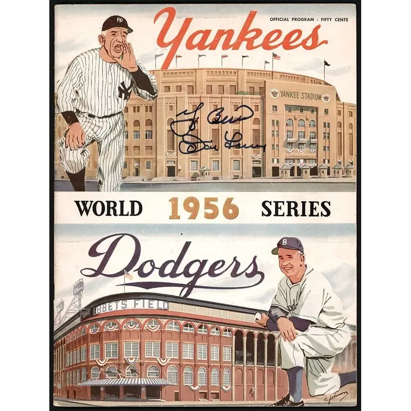 Don Larsen & Yogi Berra Signed 1956 World Series Perfect Game Program PSA DNA