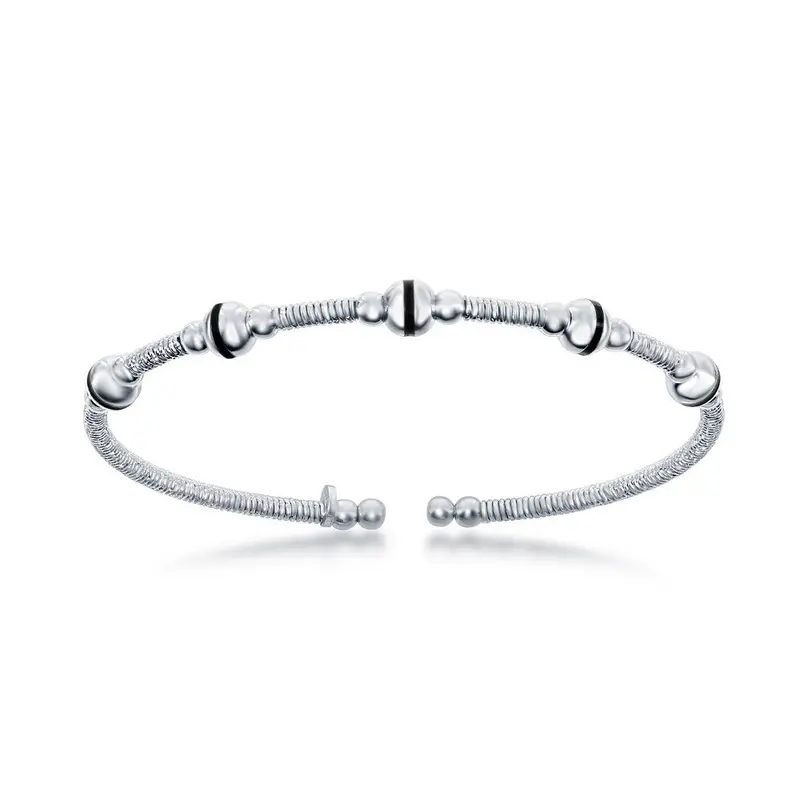 Sterling Silver Beaded Wire Designer Bangle, Bonded with Platinum