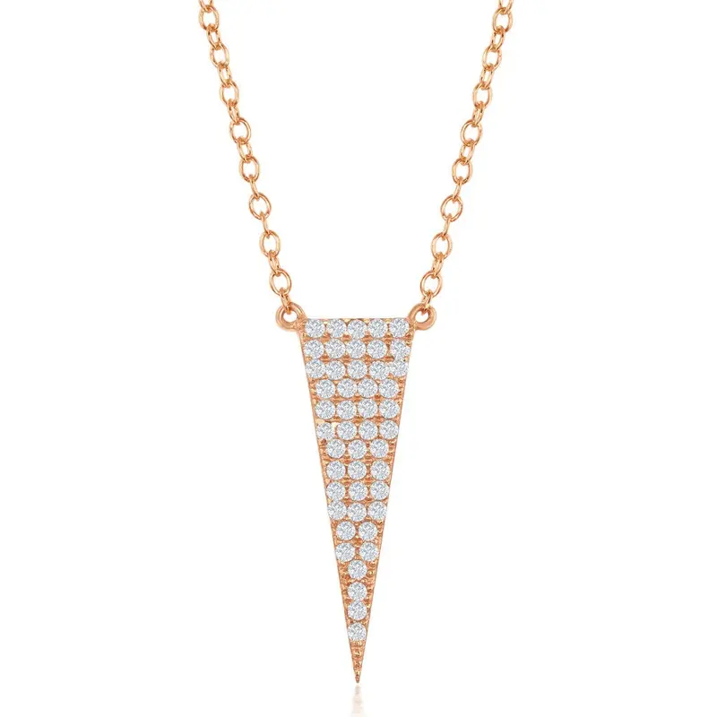 Sterling Silver  Rose GP CZ Triangle Necklace