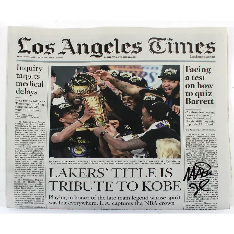 Lakers Magic Johnson Signed LA Times 2020 Championship Edition Newspaper BAS Wit
