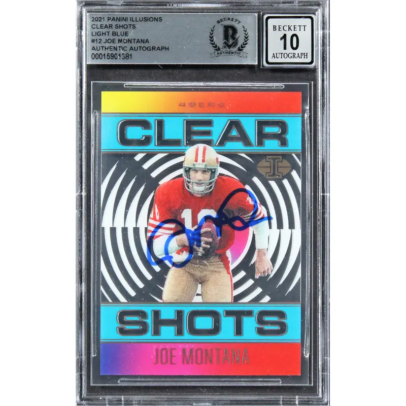 49ers Joe Montana Signed 2021 Panini Illusion #12 #209/299 Card Auto 10 BAS Slab