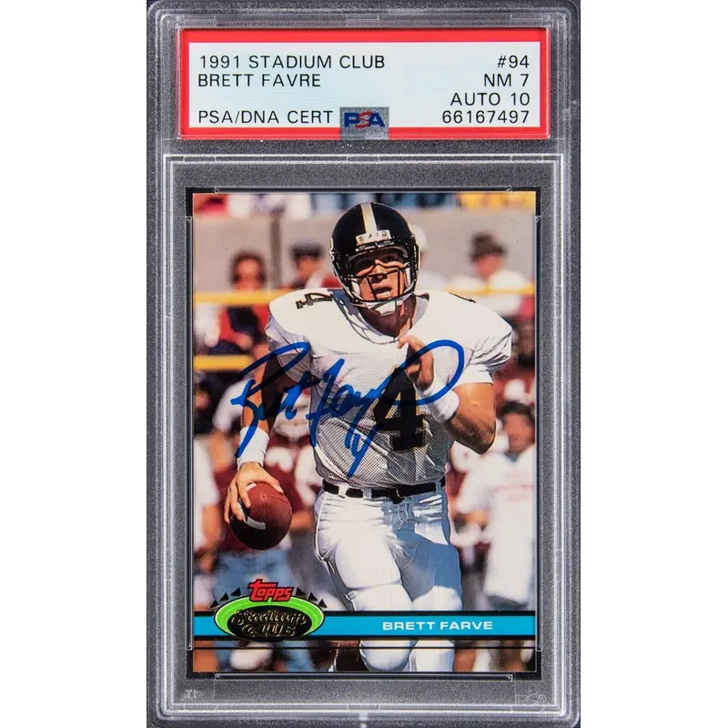 1991 Topps Stadium Club #94 Brett Favre Signed Rookie Card RC PSA 7 Auto 10