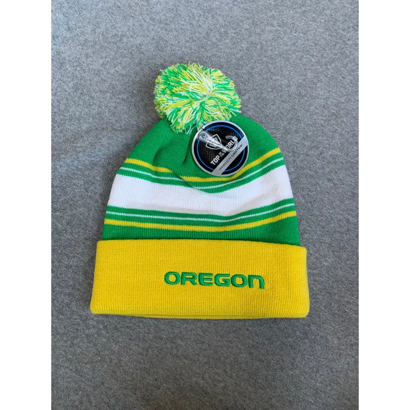 Green, Yellow & White Oregon Ducks Fold Over Beanie
