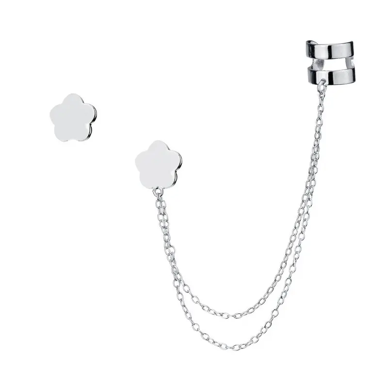 Sterling Silver Single Stud & Stud with Cuff Flower Earrings