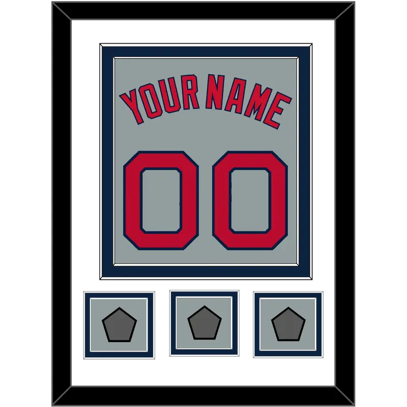 Boston Name, Number & Three World Series Jersey Patches - Road Gray - Double Mat 2