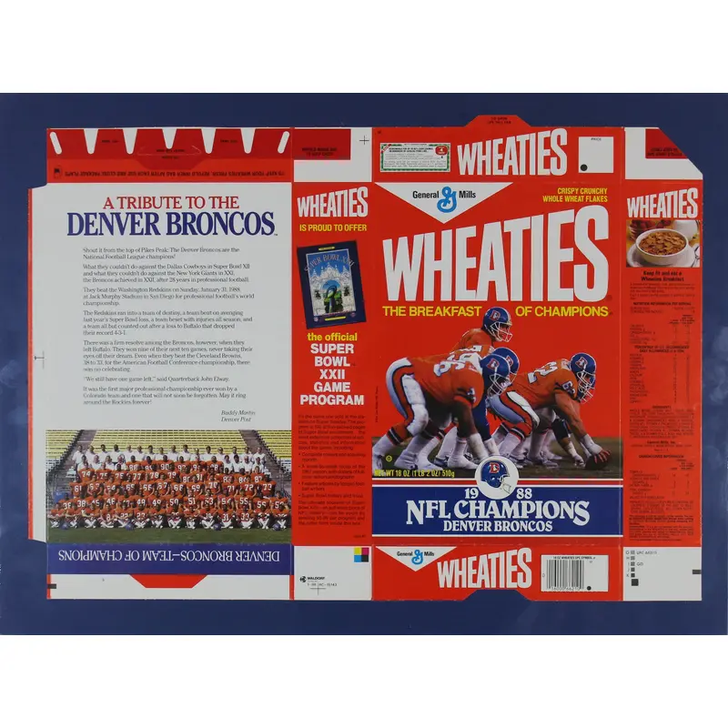 Rare 1988 NFL Champion Denver Broncos Unfolded MISPRINT Wheaties Box Un-signed