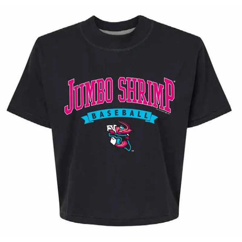 Jacksonville Jumbo Shrimp Soft As A Grape Ladies Black Vice Boxy Tee