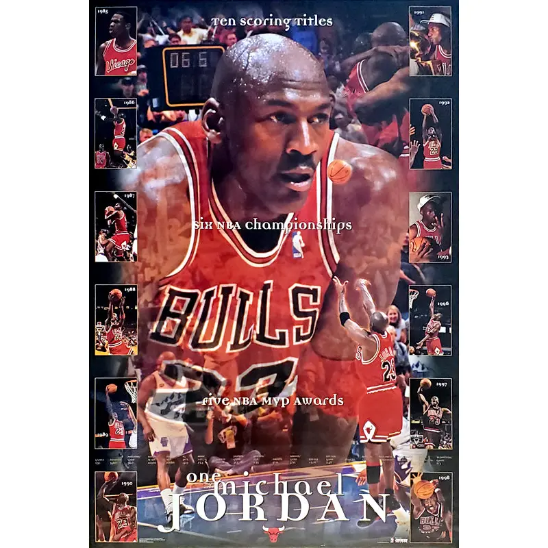 Michael Jordan "One Michael" Chicago Bulls Career Retrospective Poster - Costacos 1999