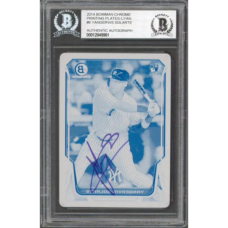 Yankees Yangervis Solarte Signed 2014 Bowman Chrome PP Cyan #6 RC BAS Slabbed