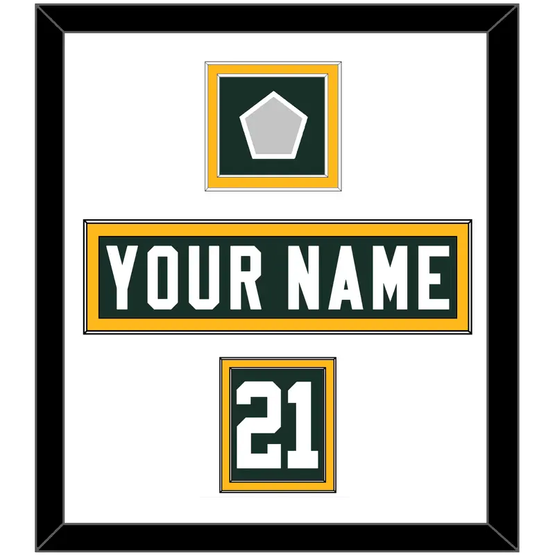 Green Bay Nameplate, Number (Shoulder) & Super Bowl Jersey Patch - Home Green - Double Mat 1