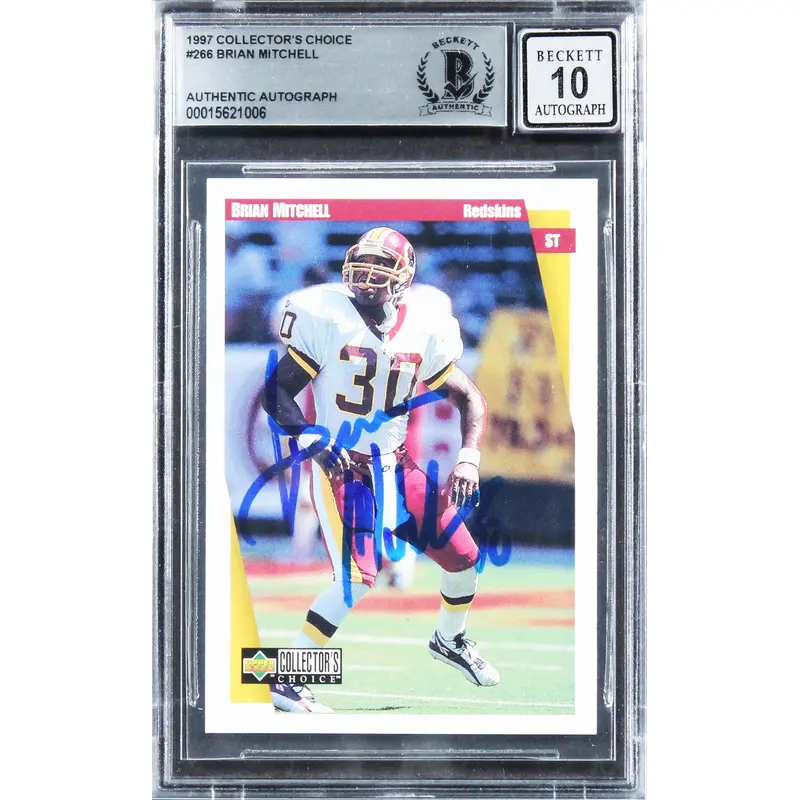 Brian Mitchell Signed 1997 Collector's Choice #266 Card Auto 10 BAS Slabbed