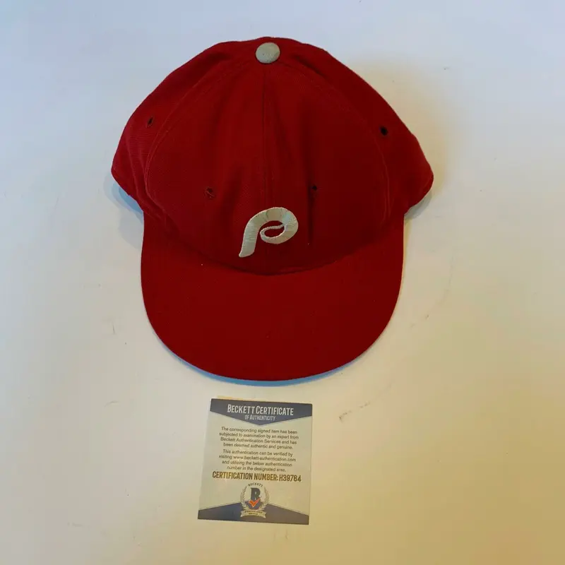 1980 Del Unser Signed Game Used Philadelphia Phillies Hat Cap Beckett COA & PSA