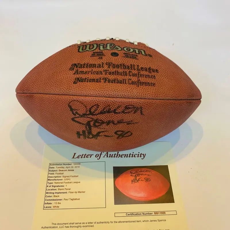 Deacon Jones Hall Of Fame 1980 Signed Authentic Wilson NFL Football With JSA COA