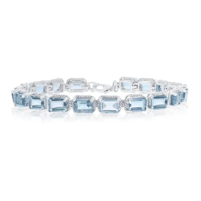 Sterling Silver, 24.50cttw Blue Topaz Gem, 7x5mm Octagon Bracelet