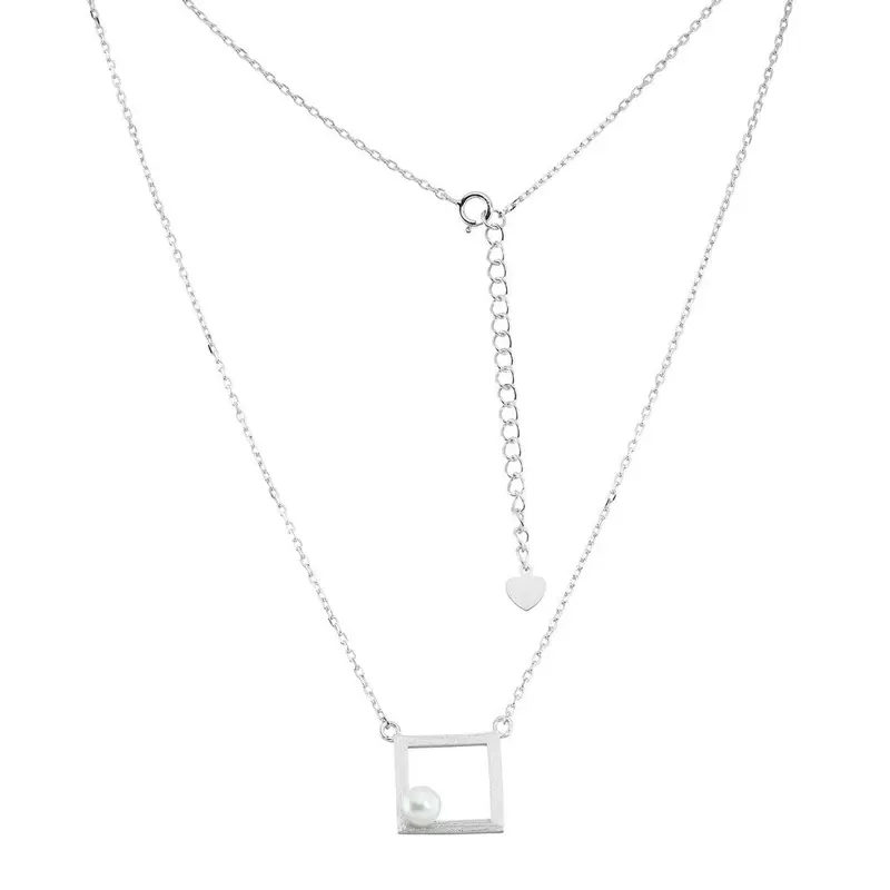 Sterling Silver  Open Square with FWP Necklace