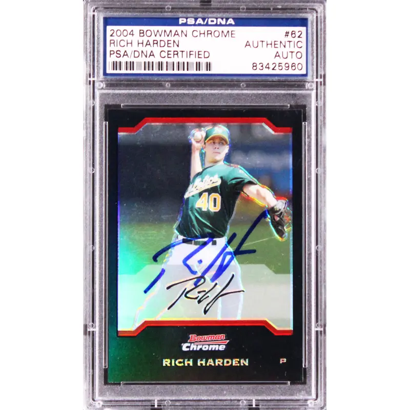 Athletics Rich Harden Authentic Signed 2004 Bowman Chrome #62 Card PSA/DNA Slab