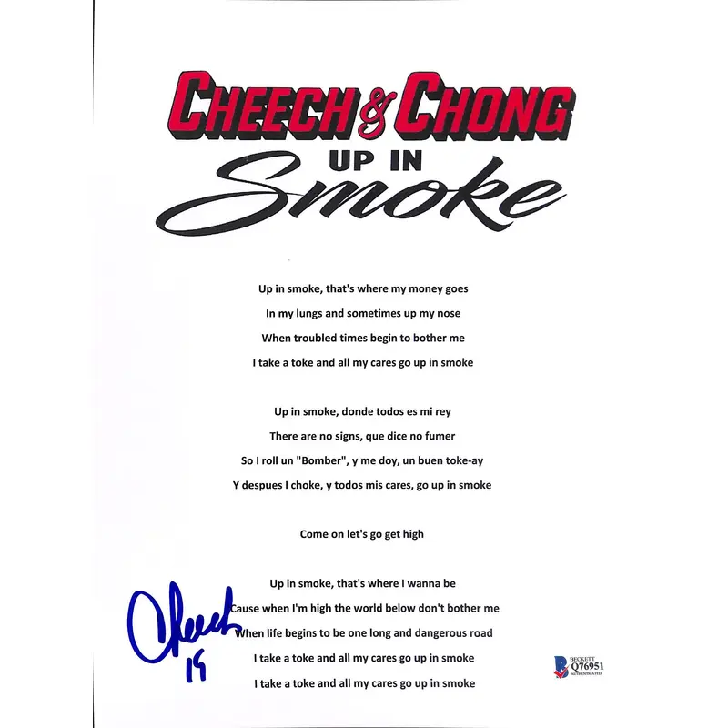 Cheech Marin Authentic Signed Up in Smoke Lyric Music Sheet BAS #Q76951