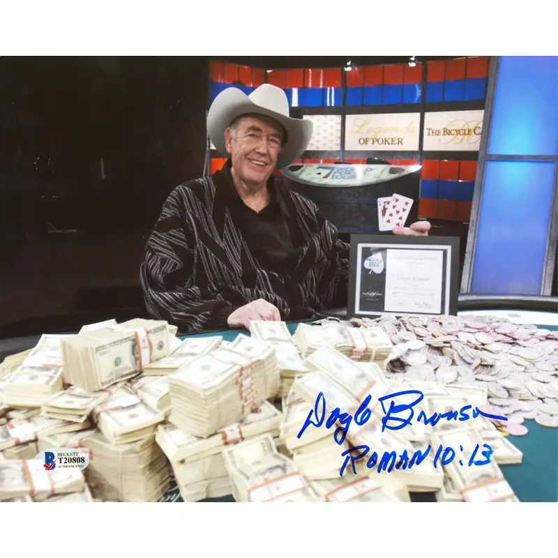Doyle Brunson "Romans 10:13" Authentic Signed 8x10 Horizontal Photo BAS #T20808