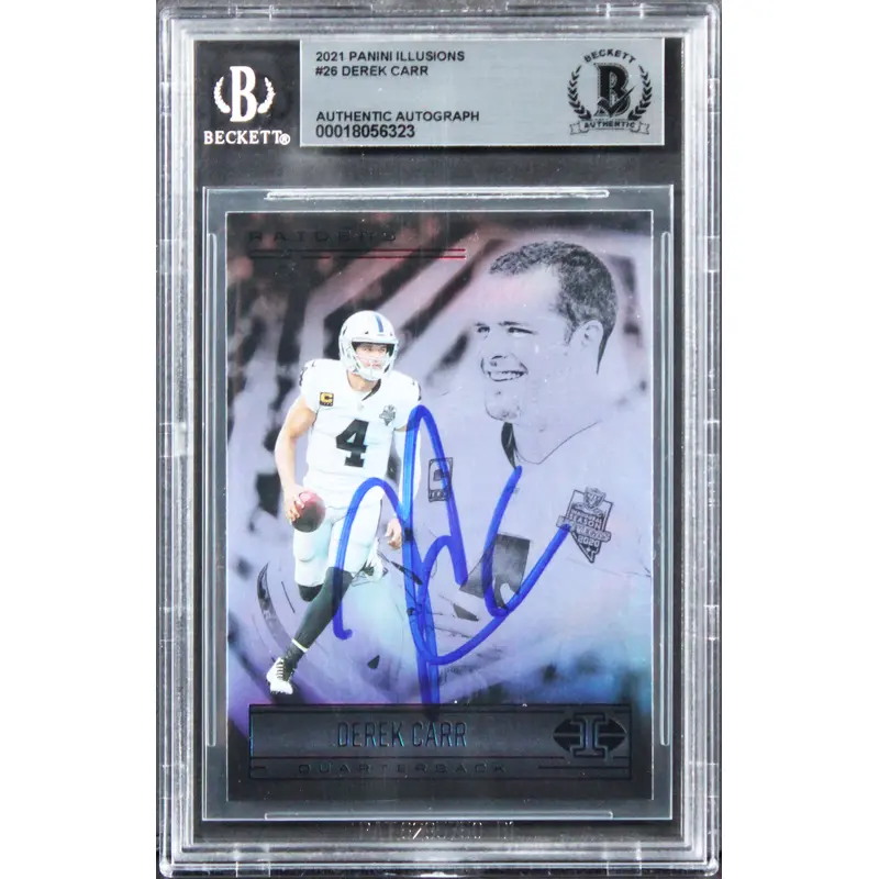 Raiders Derek Carr Authentic Signed 2021 Panini Illusions #26 Card BAS Slabbed