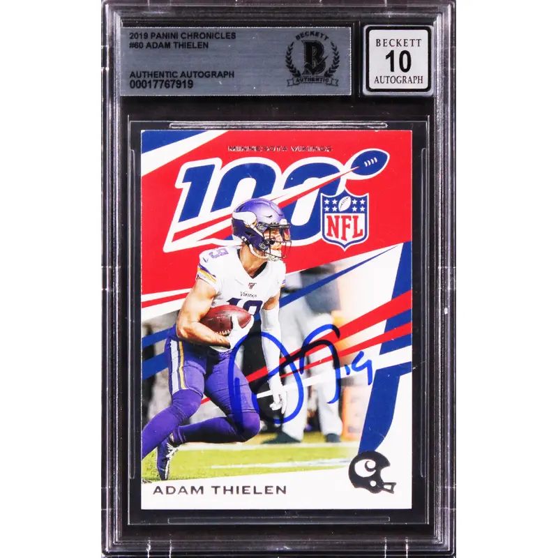 Vikings Adam Thielen Signed 2019 Panini Chronicles #60 Card Auto GM 10! BAS Slab