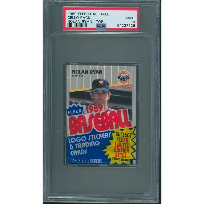 1989 Fleer Baseball Unopened Cello Pack PSA 9 Nolan Ryan Top *7526