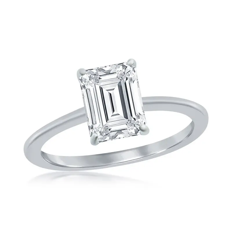 Sterling Silver, Four-Prong 8mm Emerald-Cut Engagement Ring