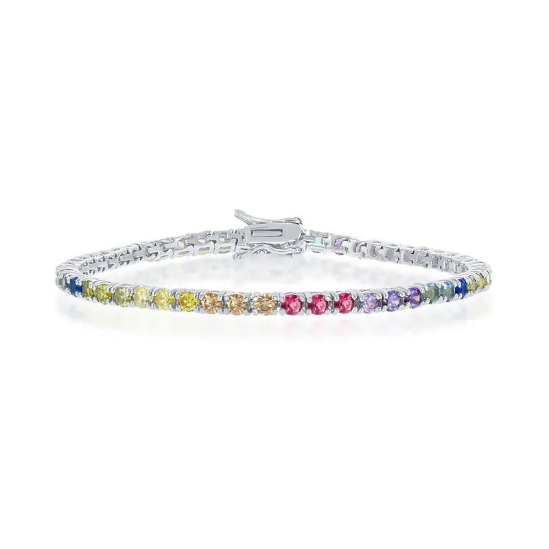 Sterling Silver Rainbow CZ 3mm Tennis Bracelet
