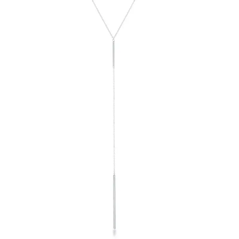 Sterling Silver Small Bar with Long Hanging Chain and Longer Bar Y Necklace