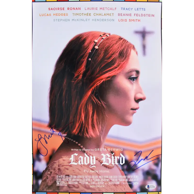 Greta Gerwig & Jordan Rodrigues Lady Bird Signed 12x18 Poster BAS #E37902