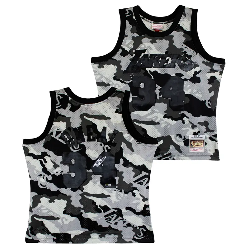 Lakers Shaquille O'Neal Signed Alt Camo M&N 1996-97 HWC Swingman Jersey BAS Wit