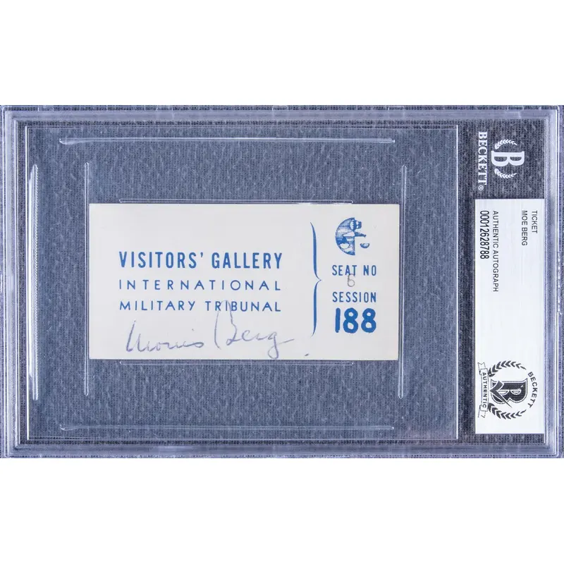 Moe Berg Signed 1946 WW2 Nazi Nuremberg Trials Ticket Beckett Catcher Was A Spy