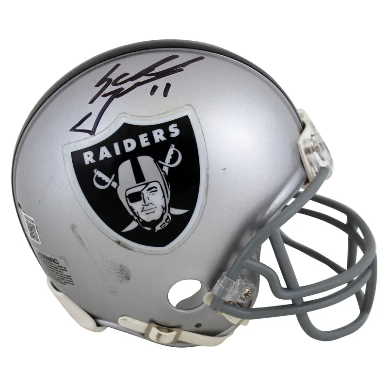 Raiders Sebastian Janikowski Signed Silver Rep Mini Helmet BAS Wit #WM62598