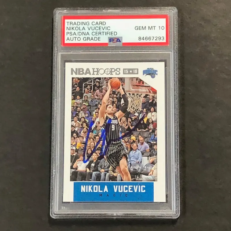 2015-16 NBA Hoops #116 Nikola Vucevic Signed Card AUTO GRADE 10 PSA Slabbed Magic
