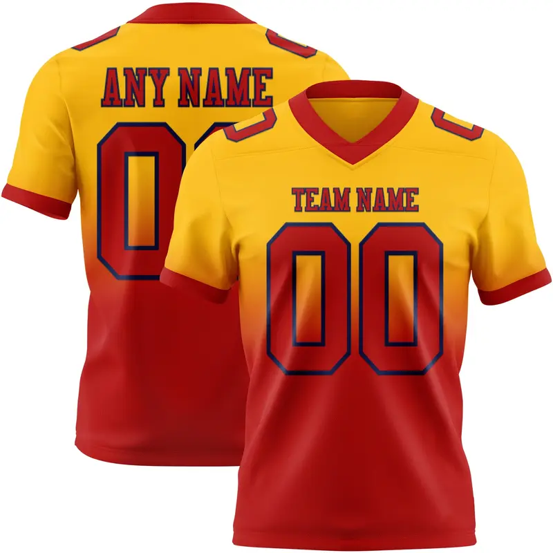 Custom Gold Red-Navy Mesh Authentic Fade Fashion Football Jersey