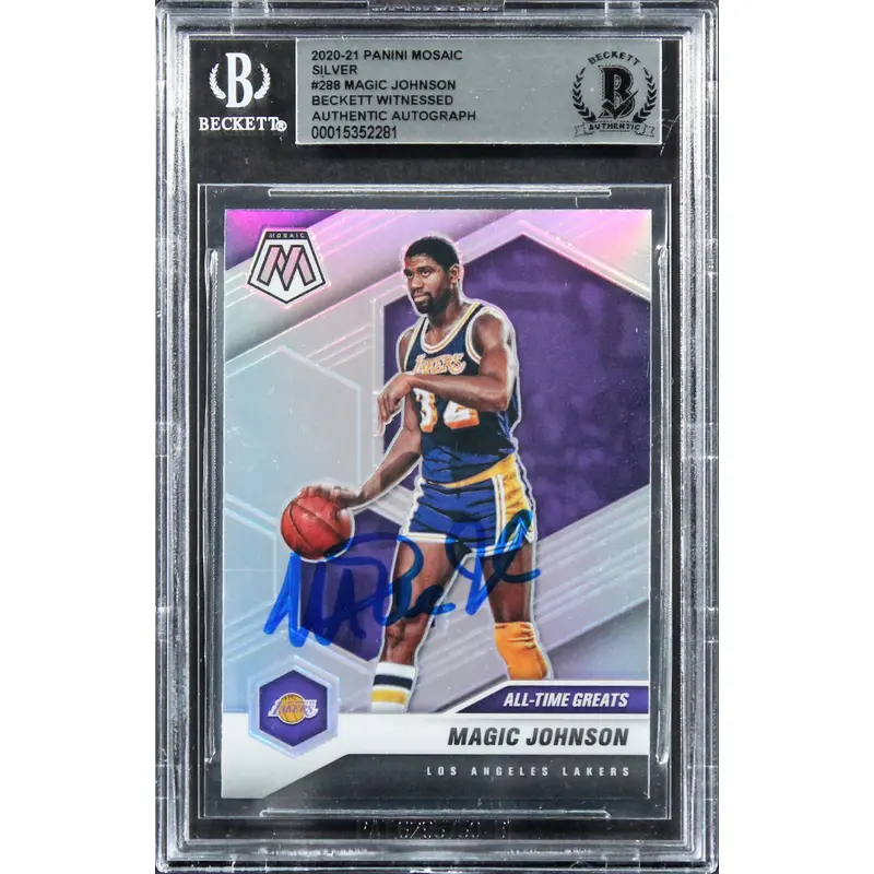 Magic Johnson Authentic Signed 2020 Panini Mosaic Silver #288 Card BAS Slabbed