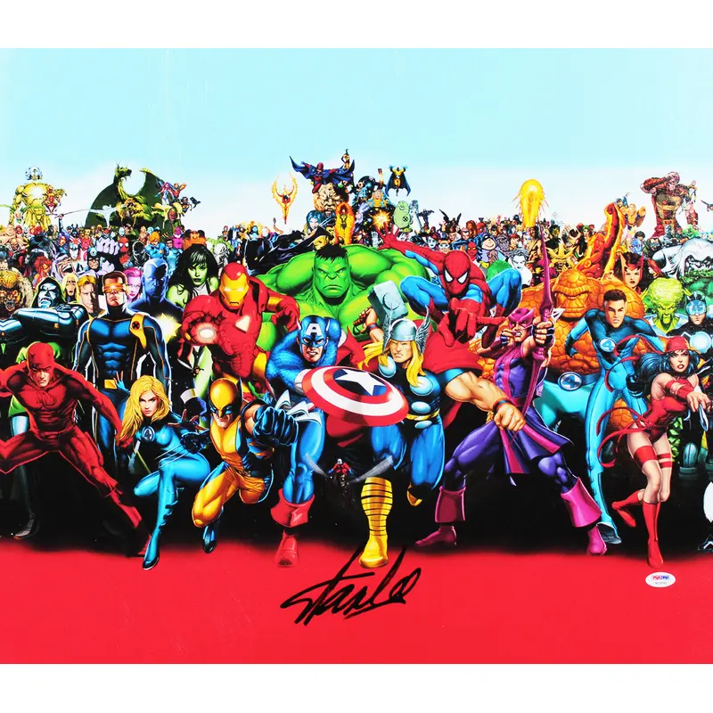 Stan Lee Marvel Authentic Signed 20x24 Marvel Cast Canvas PSA/DNA #W18590