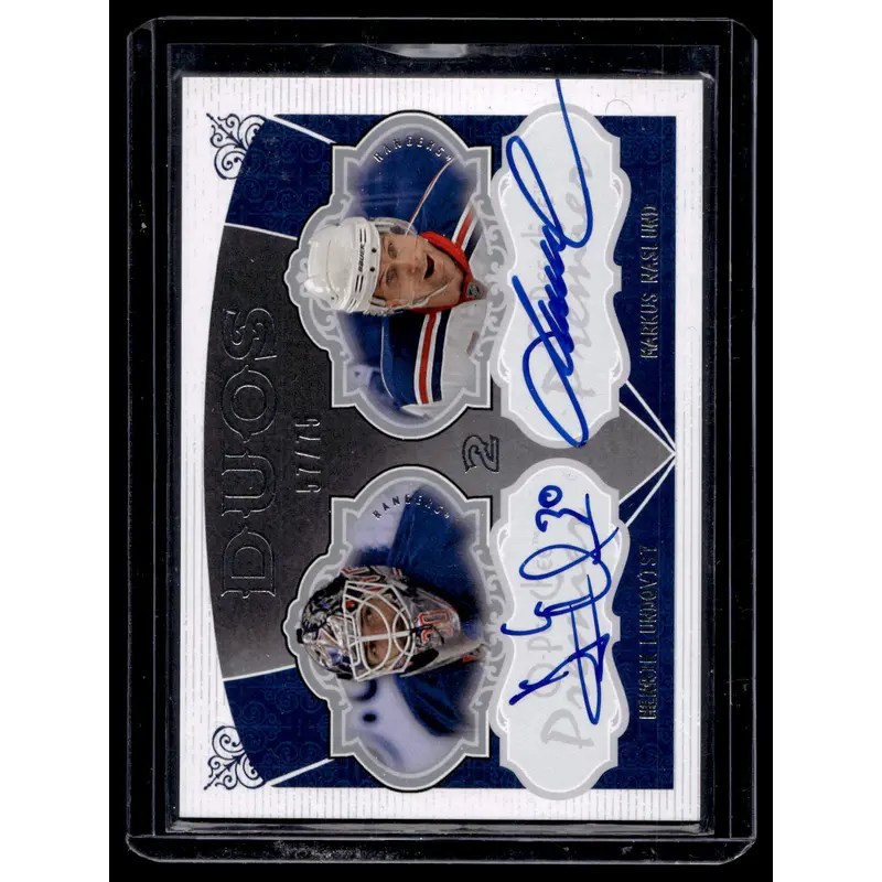 2008-09 O-Pee-Chee Premier - Duos Signatures - Henrik Lundqvist / Markus Naslund #PP2-LN /75