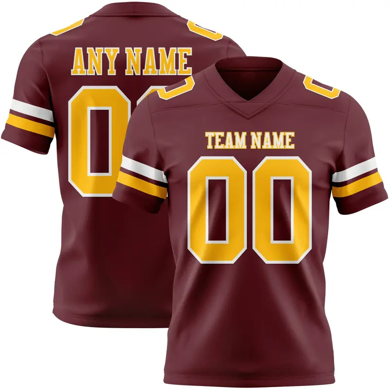 Custom Burgundy Gold-White Mesh Authentic Football Jersey