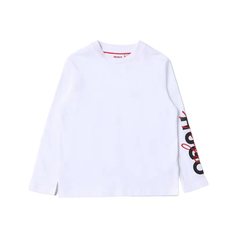 HUGO BOSS KIDS WHITE HUGO BOSS LOGO ON SLEEVE LS TEE G25134 10P