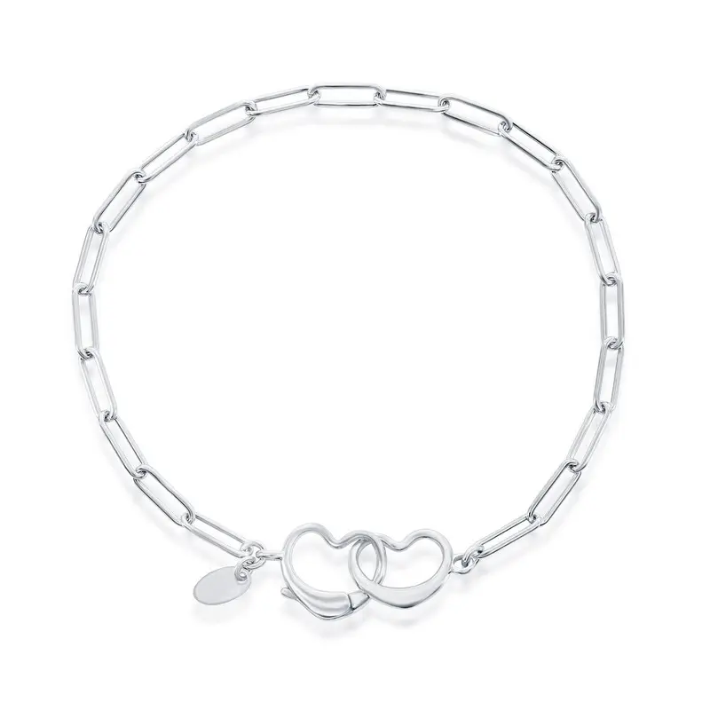 Sterling Silver Paperclip, Heart Clasp Bracelet