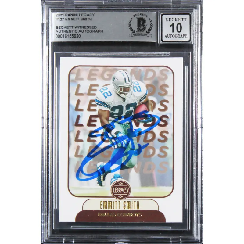 Cowboys Emmitt Smith Signed 2021 Panini Legacy #127 Card Auto 10! BAS Slabbed