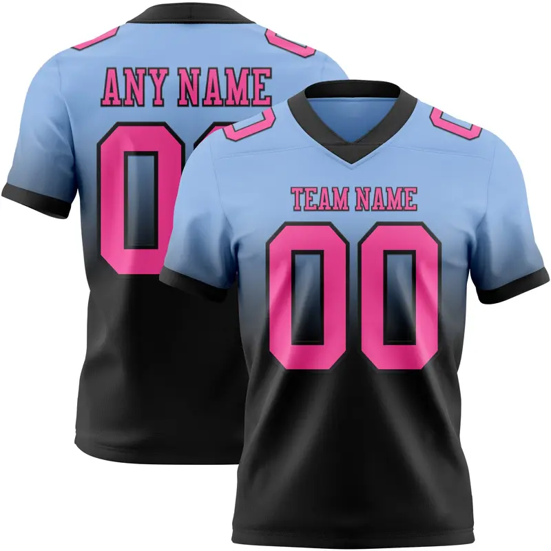 Custom Light Blue Pink-Black Mesh Authentic Fade Fashion Football Jersey