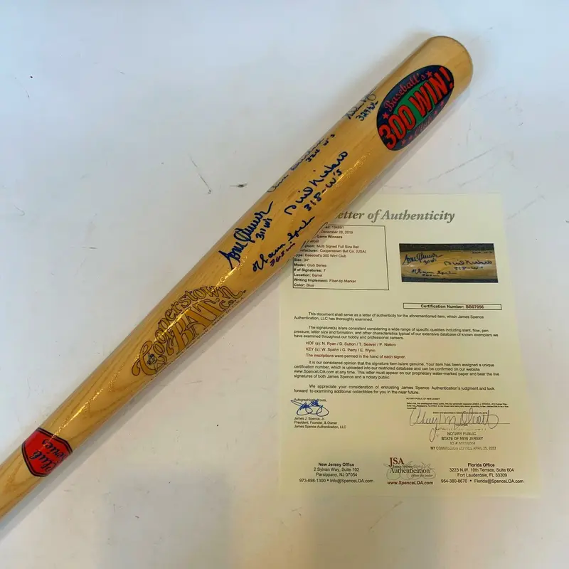 300 Win Club Signed Commemorative Bat Nolan Ryan Tom Seaver 7 Sigs With JSA COA