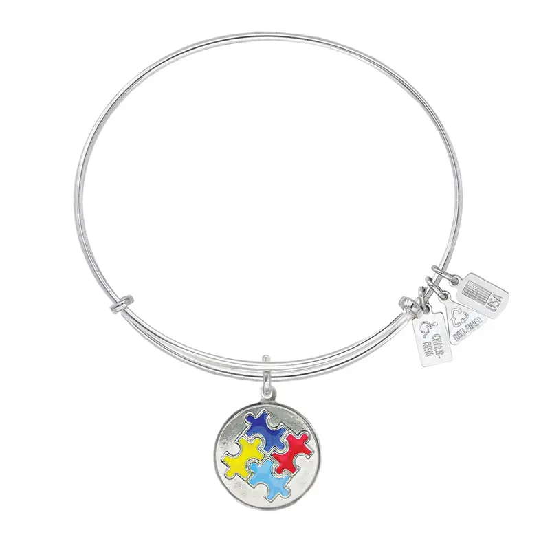 Autism Enameled Puzzle Piece Charm Bangle
