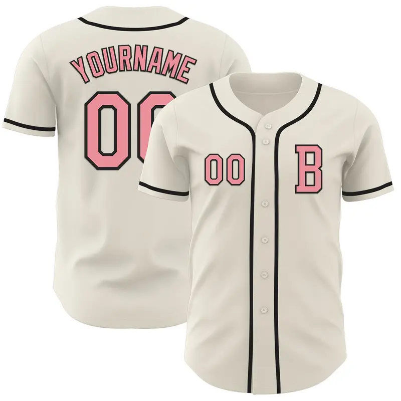 Custom Cream Medium Pink-Black Authentic Baseball Jersey
