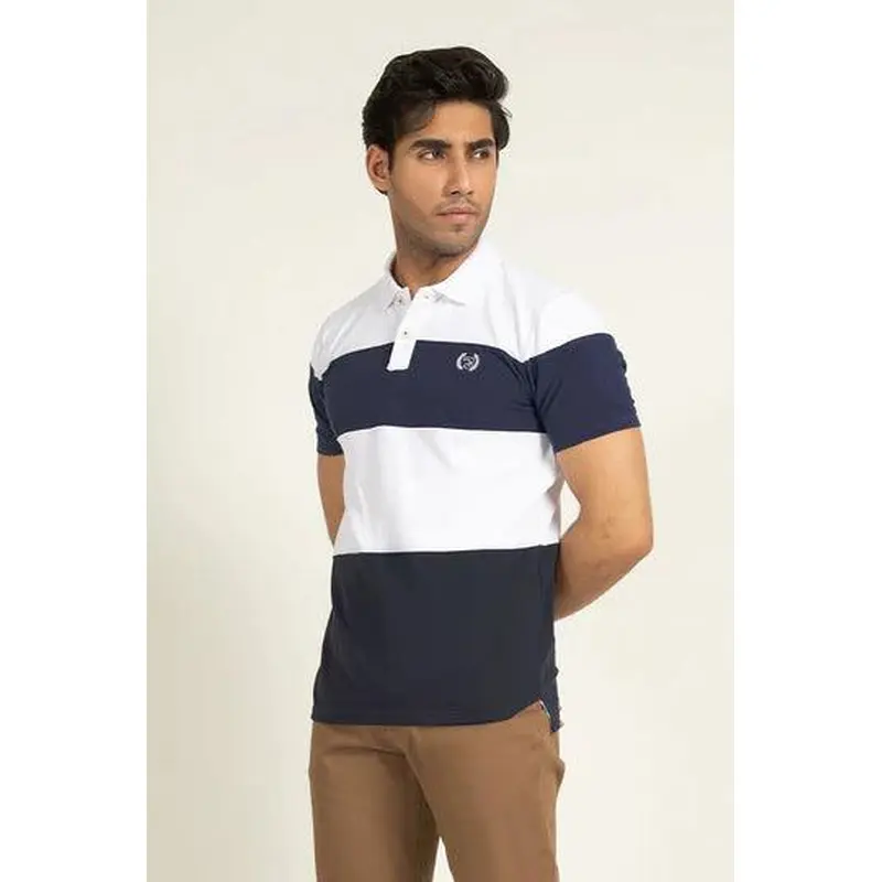 Navy & White Paneled Polo