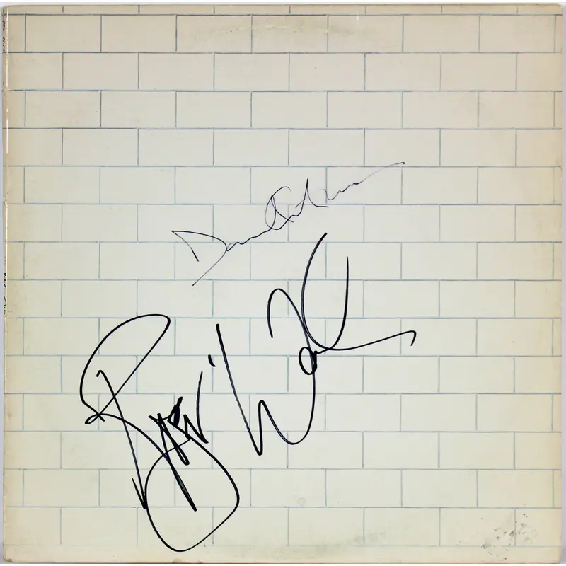 Roger Waters & David Gilmour Pink Floyd Signed The Wall Album Cover BAS #A00298