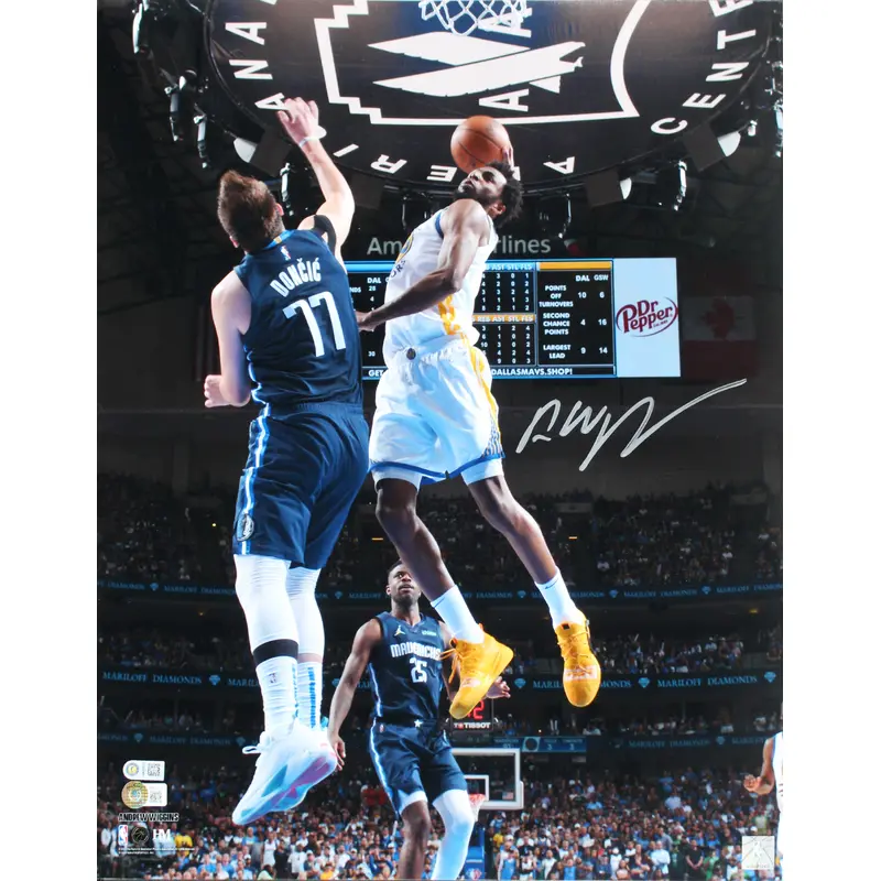 Warriors Andrew Wiggins Signed 16x20 Vertical Dunk Photo Vs Mavericks BAS Wit