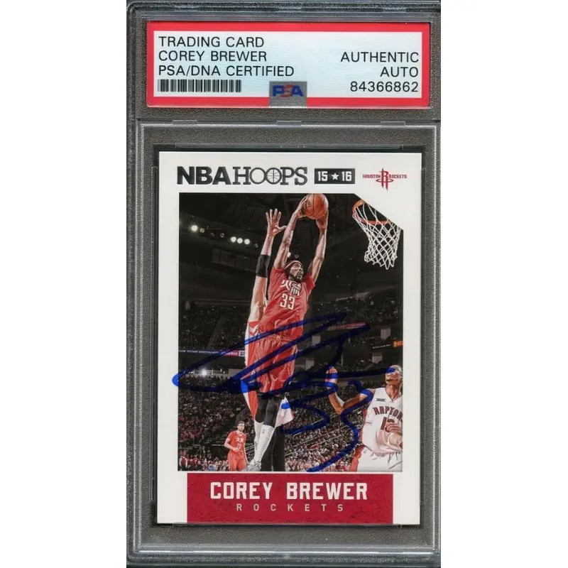2015-16 NBA Hoops #197 Corey Brewer Signed Card AUTO PSA Slabbed Rockets